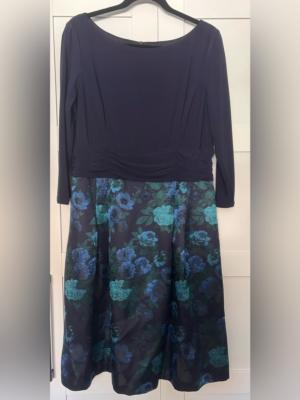 Jessica Howard Navy Blue Floral Fit & Flare Dress Size 16 - Picture 10 of 10